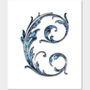 Ornate Blue Silver Letter C Posters and Art